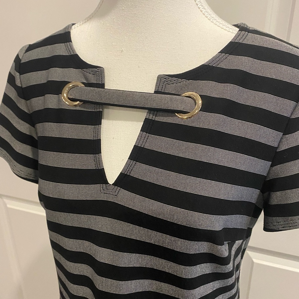 NWOT Stunning TOMMY HILFIGER Striped Sheath Dress Black/Charcoal - W 8